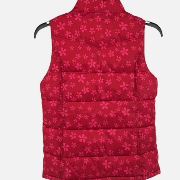 Girls Red and Pink Floral Puffer Vest - Picture 4 of 4